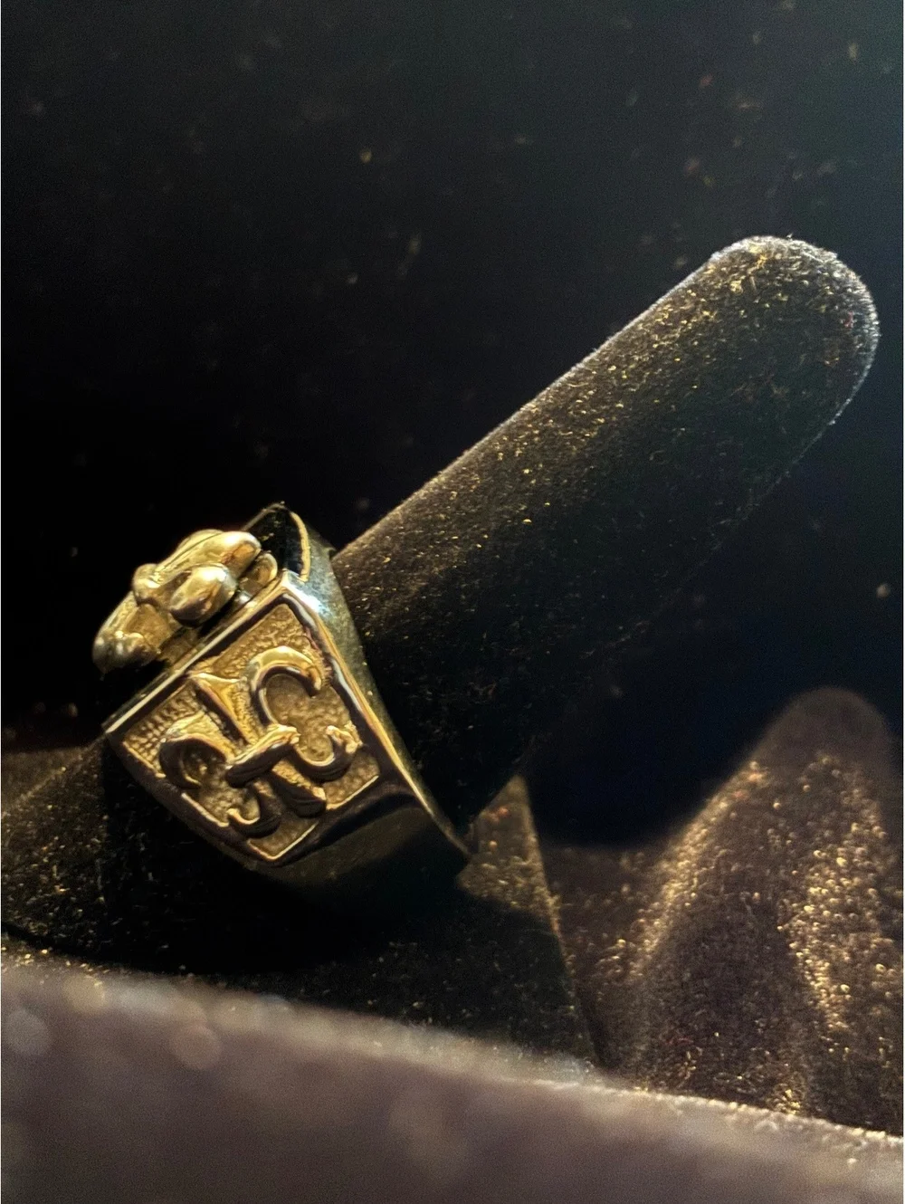 Men’s Stainless Steel Fleur-De-Lis Black Onyx Signet Statement Ring - Size 10